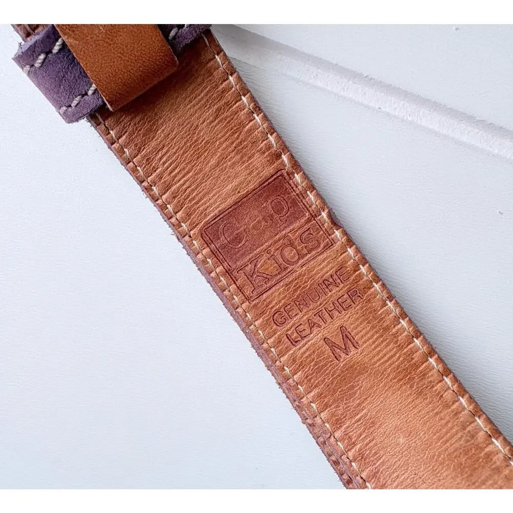 Gap Kids Purple Embossed Floral Genuine Leather Belt Western Boho Size M